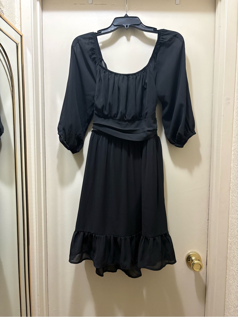 Black Midi Dress with back Tie - Women's 1/2 Length Sleeve